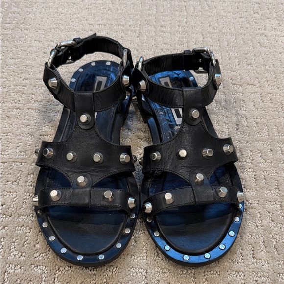 McQ by Alexander McQueen Shoes - McQ by Alexander McQueen Black Sandals with Metallic Studs
